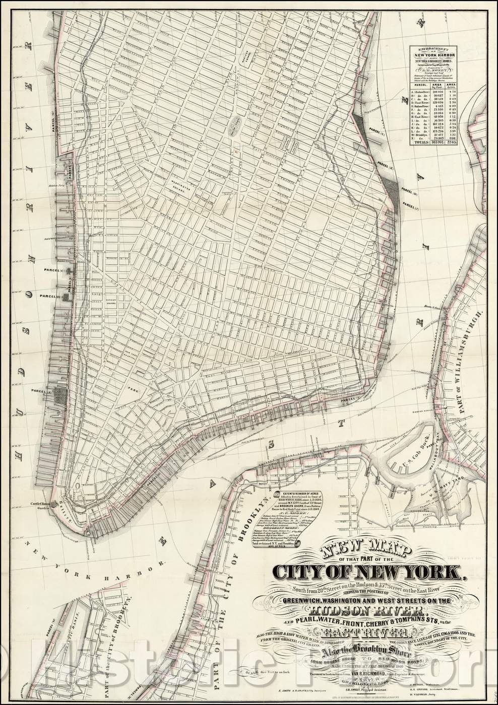 Historic Map - New Map of that Part of the City of New York,South from 20th Street on the Hudson & 35th Street on the East River, 1860, Hoffman & Knickerbocker - Vintage Wall Art