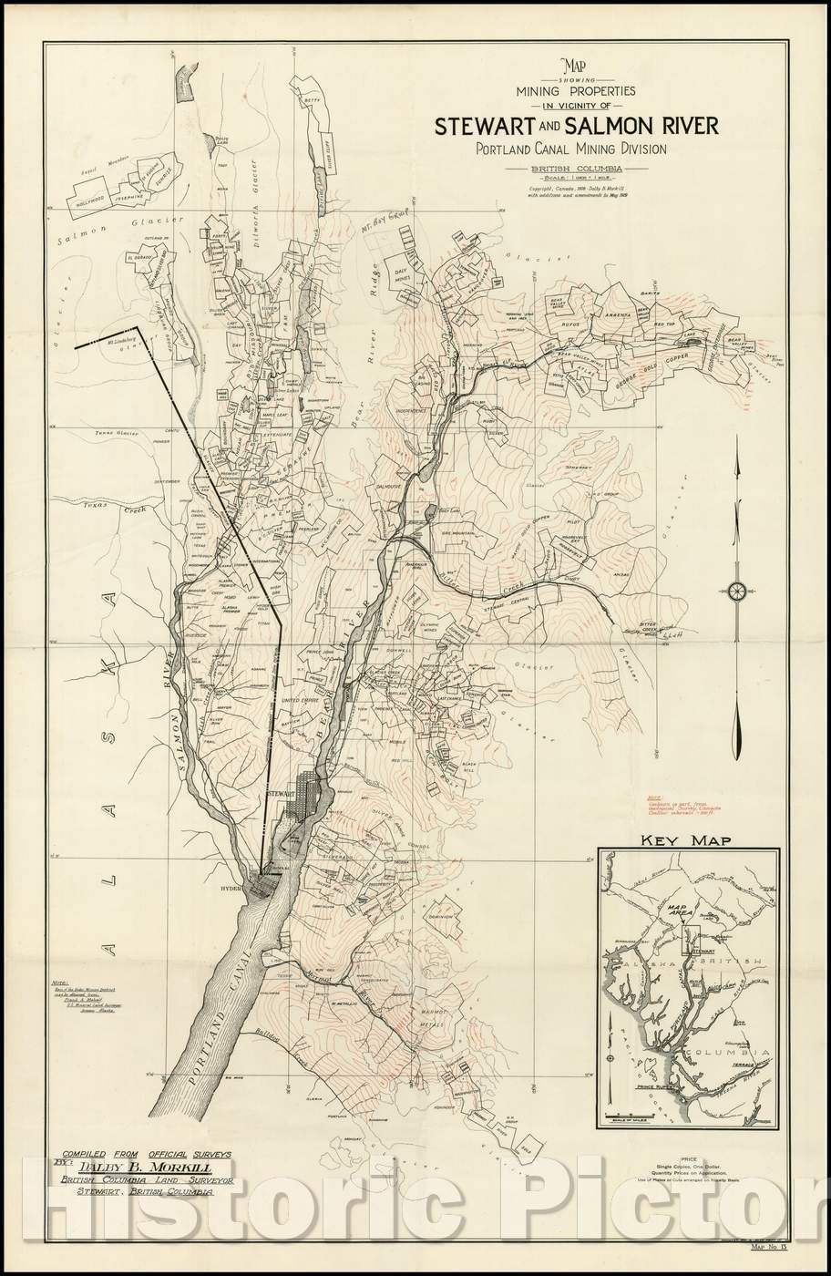 Historic Map - Map showing Mining Properties in Vicinity of Stewart and Salmon River Portland Canal Mining Division - British Columbia -, 1929 - Vintage Wall Art