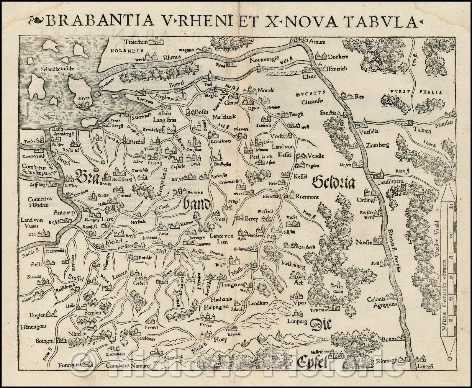 Historic Map - Brabantia V Rheni Et X Nova Tabula/Reno, Brabant 5 and 10 Nova, 1542, Sebastian M?nster - Vintage Wall Art