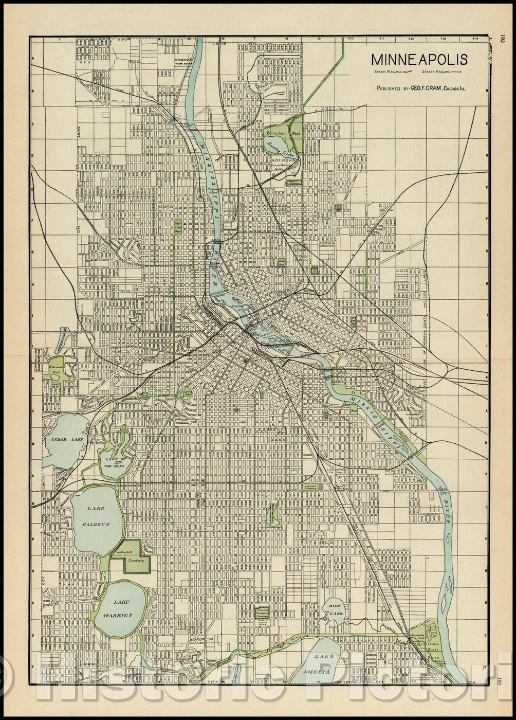 Historic Map - Minneapolis, 1901, George F. Cram - Vintage Wall Art