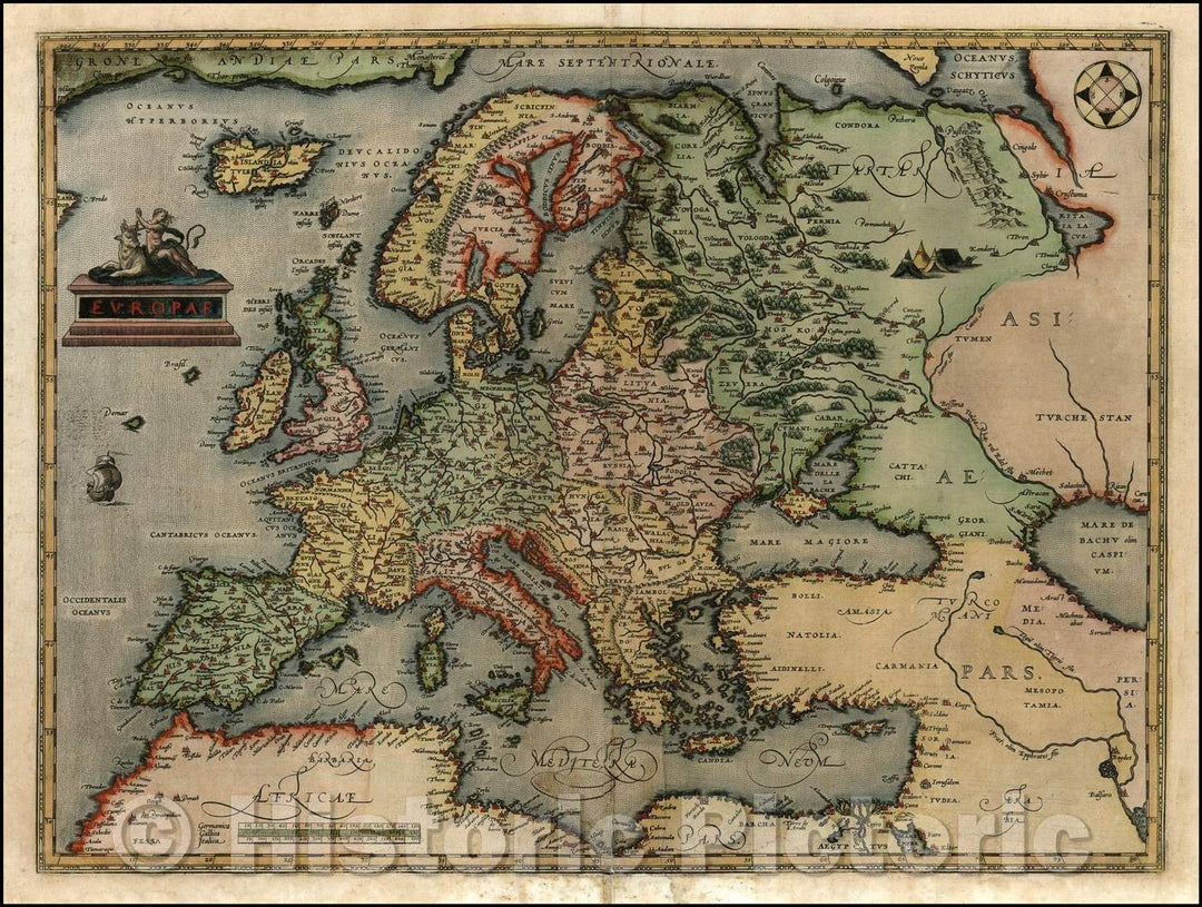 Historic Map - Europe, 1584, Abraham Ortelius - Vintage Wall Art