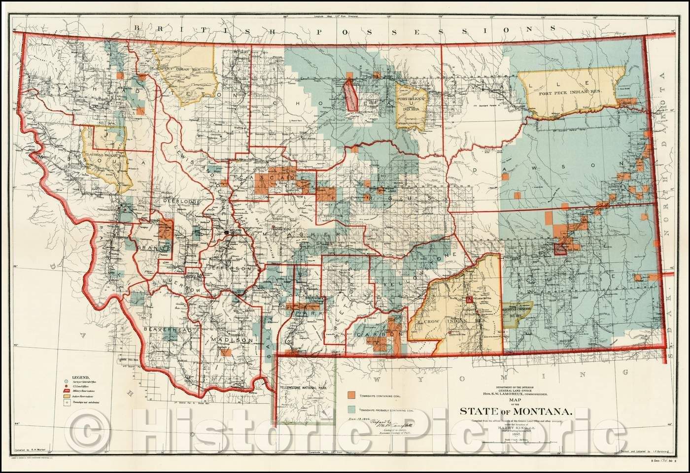 Historic Map - Map of the State of Montana, 1906, U.S. General Land Office - Vintage Wall Art