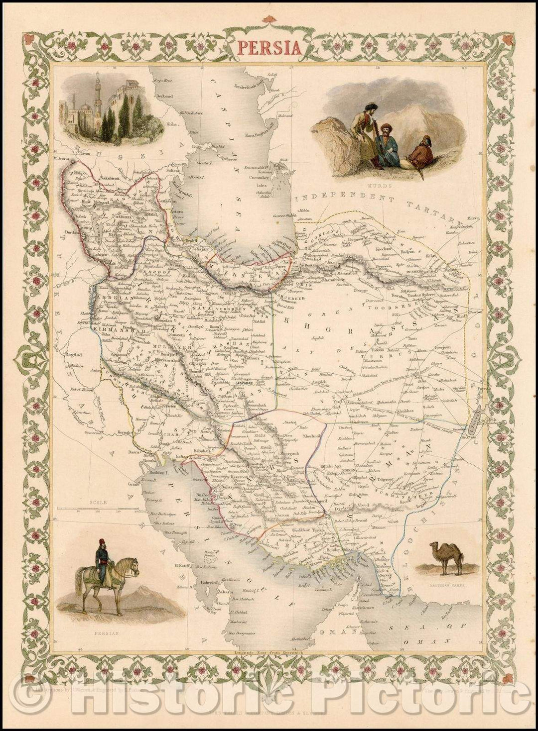 Historic Map - Persia, 1851, John Tallis - Vintage Wall Art