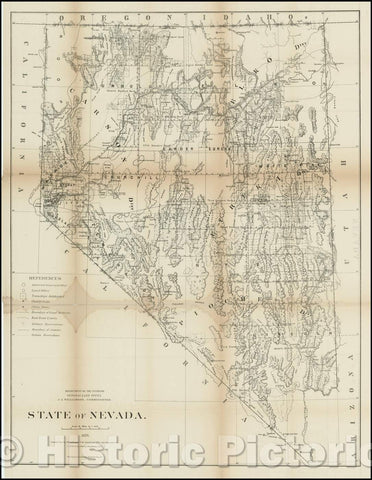 Historic Map - State of Nevada, 1876, General Land Office - Vintage Wall Art
