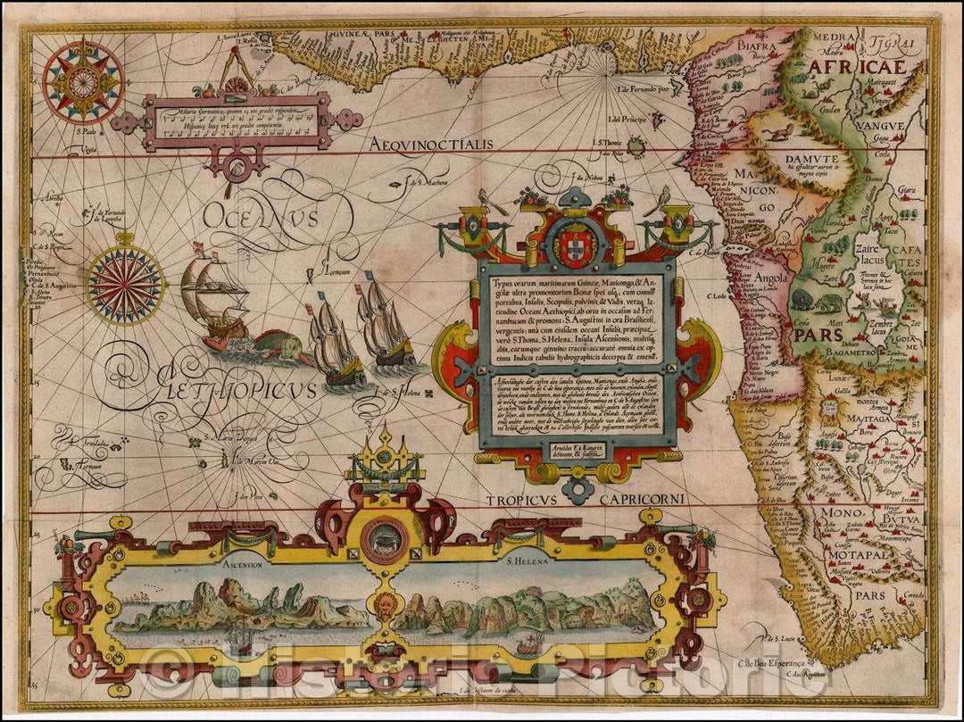 Historic Map - Typus orarum maritimarum Guineae, Manicongo & Angolae ultra Promentorium Bonae spei susq :: South and West Africa, West Africa, 1596 - Vintage Wall Art