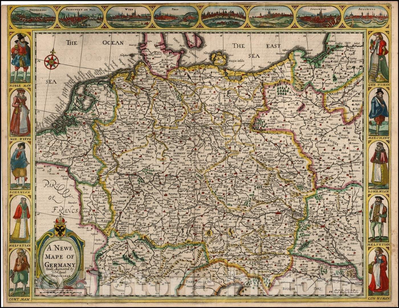 Historic Map - A Newe Mape of Germany Newly Augmented, 1651, John Speed - Vintage Wall Art