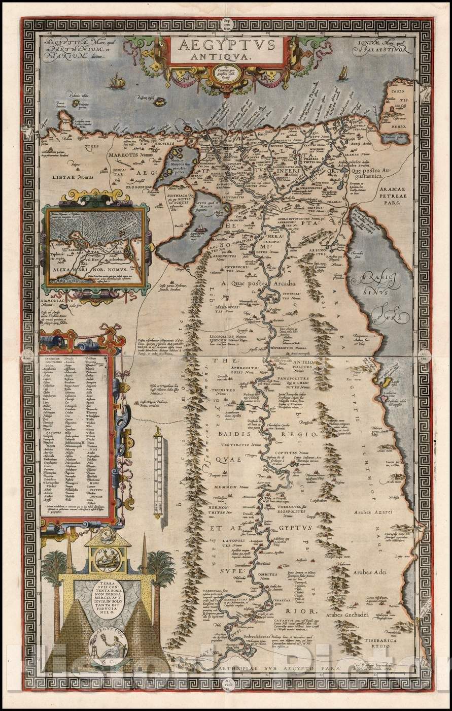 Historic Map - Aegyptus Antiqua, 1592, Abraham Ortelius - Vintage Wall Art