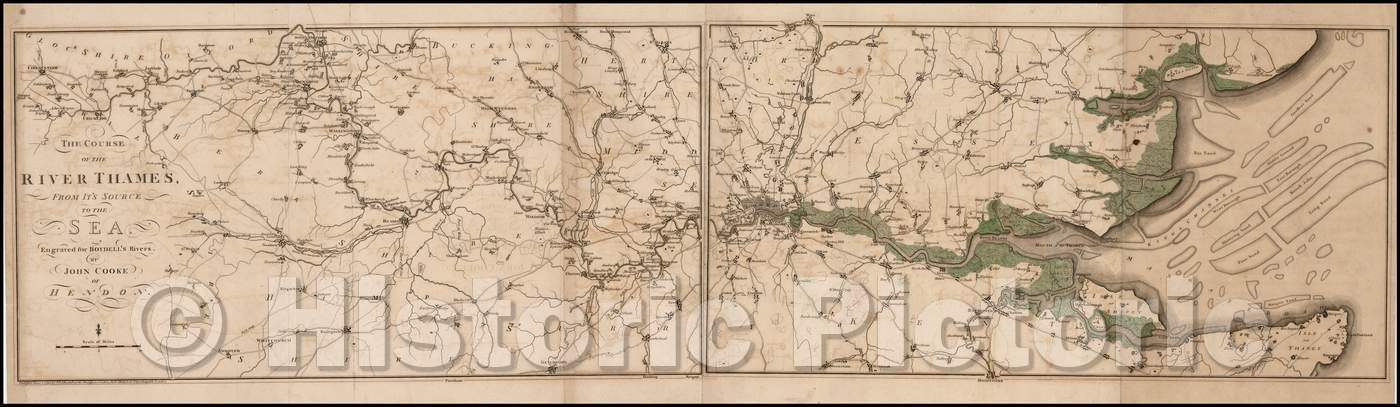 Historic Map - The Course of the River Thames, From It's Source To the Sea. Engraved for Boydell's Rivers, 1793, John Boydell - Vintage Wall Art