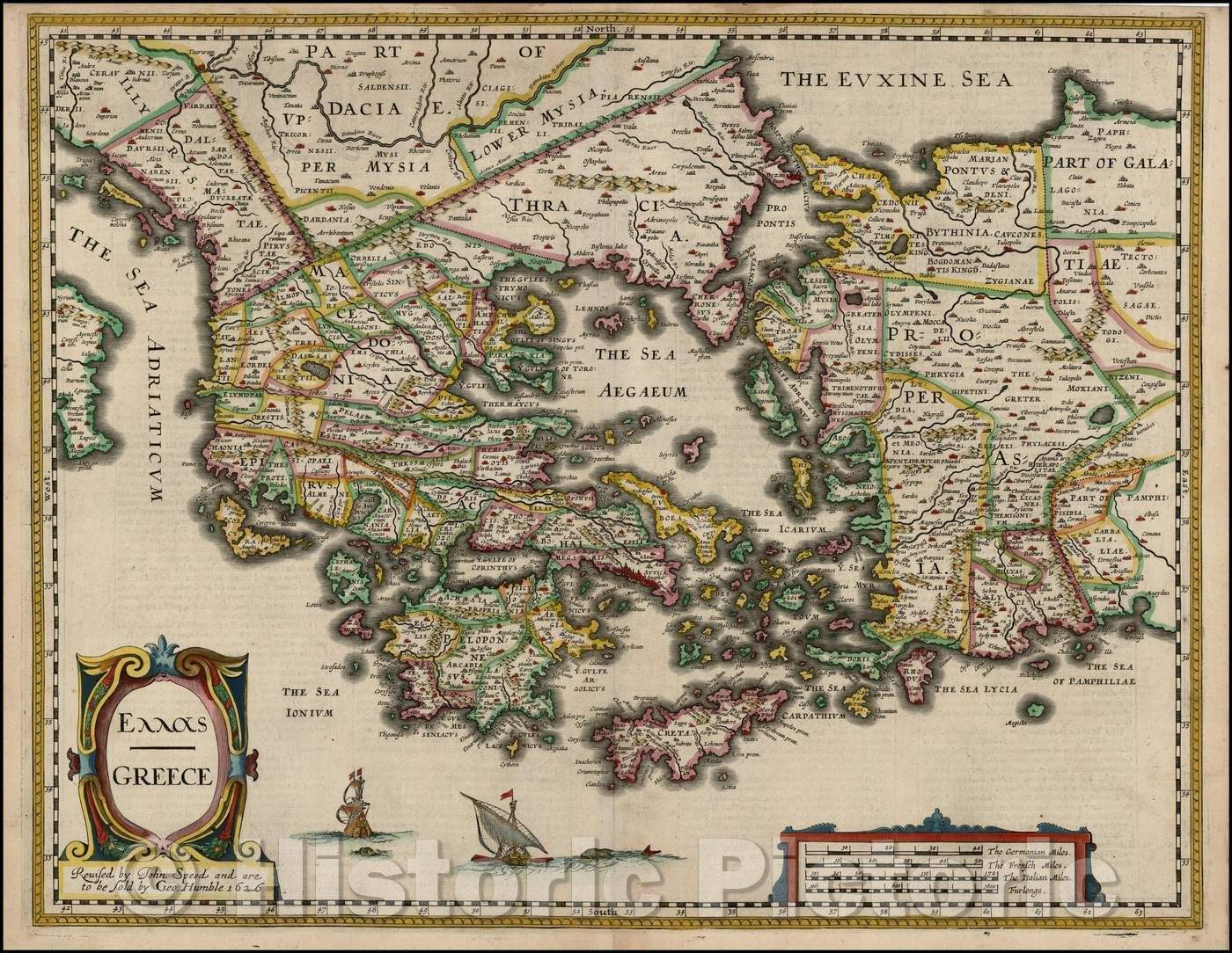 Historic Map - Greece, 1651, John Speed - Vintage Wall Art