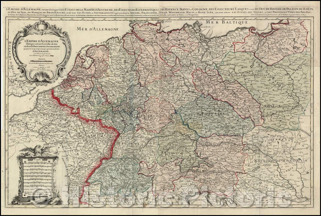 Historic Map - L'Empire D'Allemagne distinguie suivant l'estendue/Late edition of Jaillot's Map of German Empire, Poland and the Baltic Region, 1785 - Vintage Wall Art