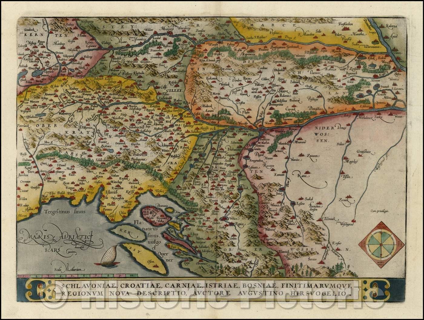 Historic Map - Schlavoniae, Croatiae, Carniae, Istriae, Bosniae, Finitimarumque Regionum Nova Descriptio, 1587, Abraham Ortelius - Vintage Wall Art