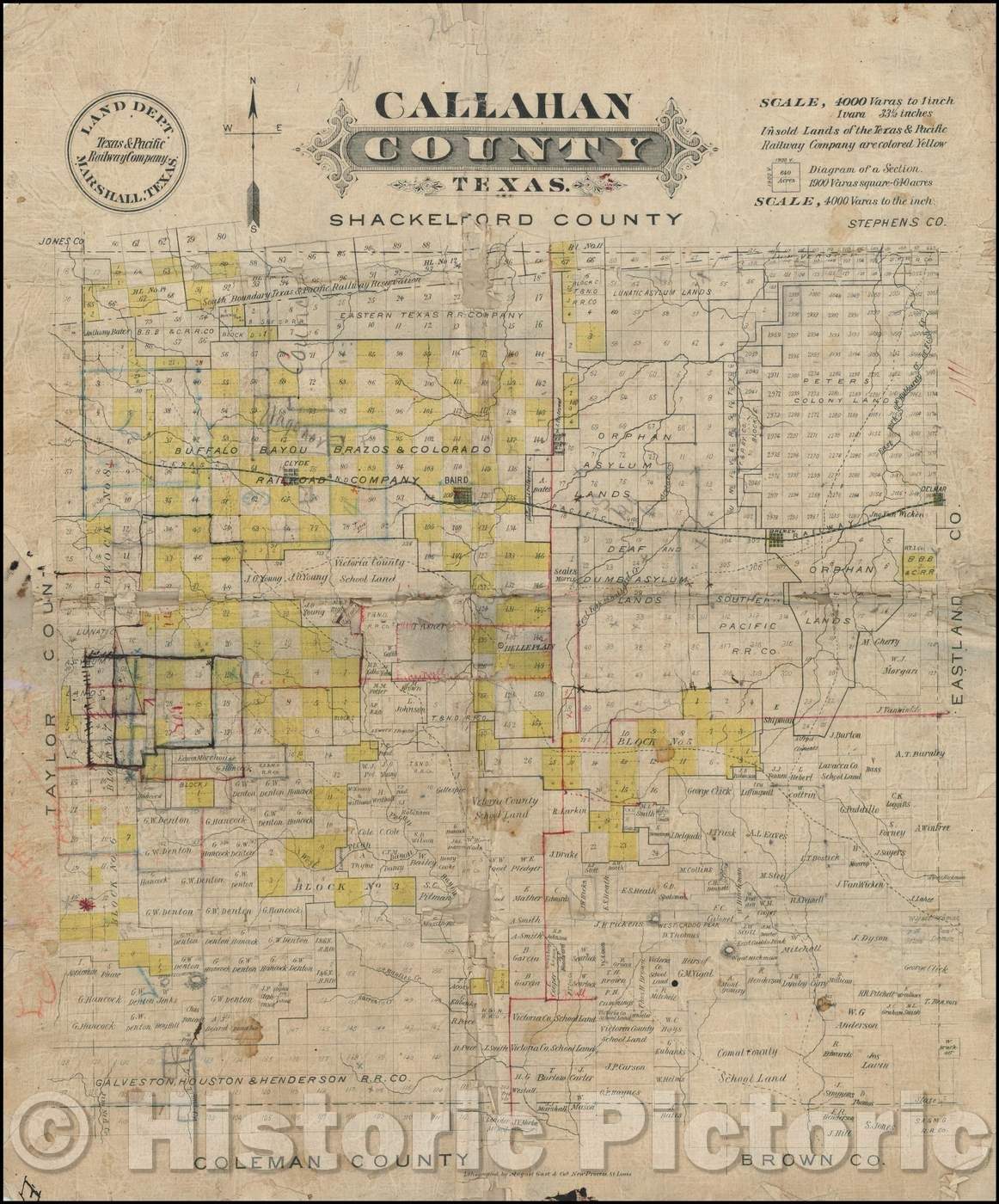 Historic Map - Callahan County, Texas, 1880, Augustus Gast - Vintage Wall Art