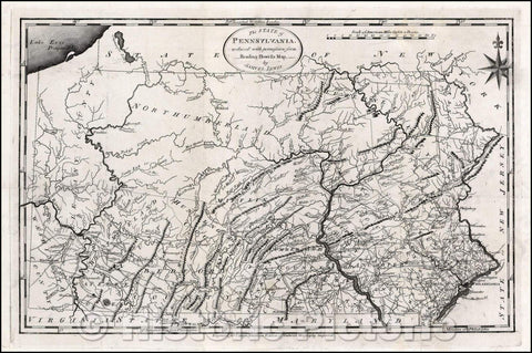 Historic Map - The State of Pennsylvania. Reduced with permission from Reading Howell's Map, 1795, Mathew Carey - Vintage Wall Art