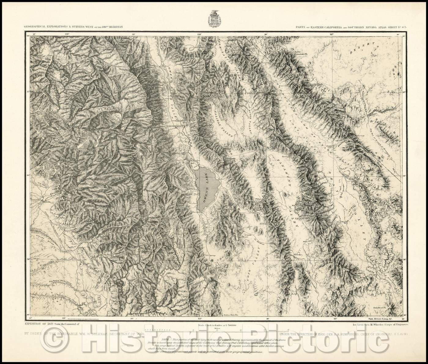 Historic Map - Parts of Eastern California and Southern Nevada, Atlas Sheet No. 65 (Owens Lake, Kings Canyon National Park, Death Valley), 1877 - Vintage Wall Art