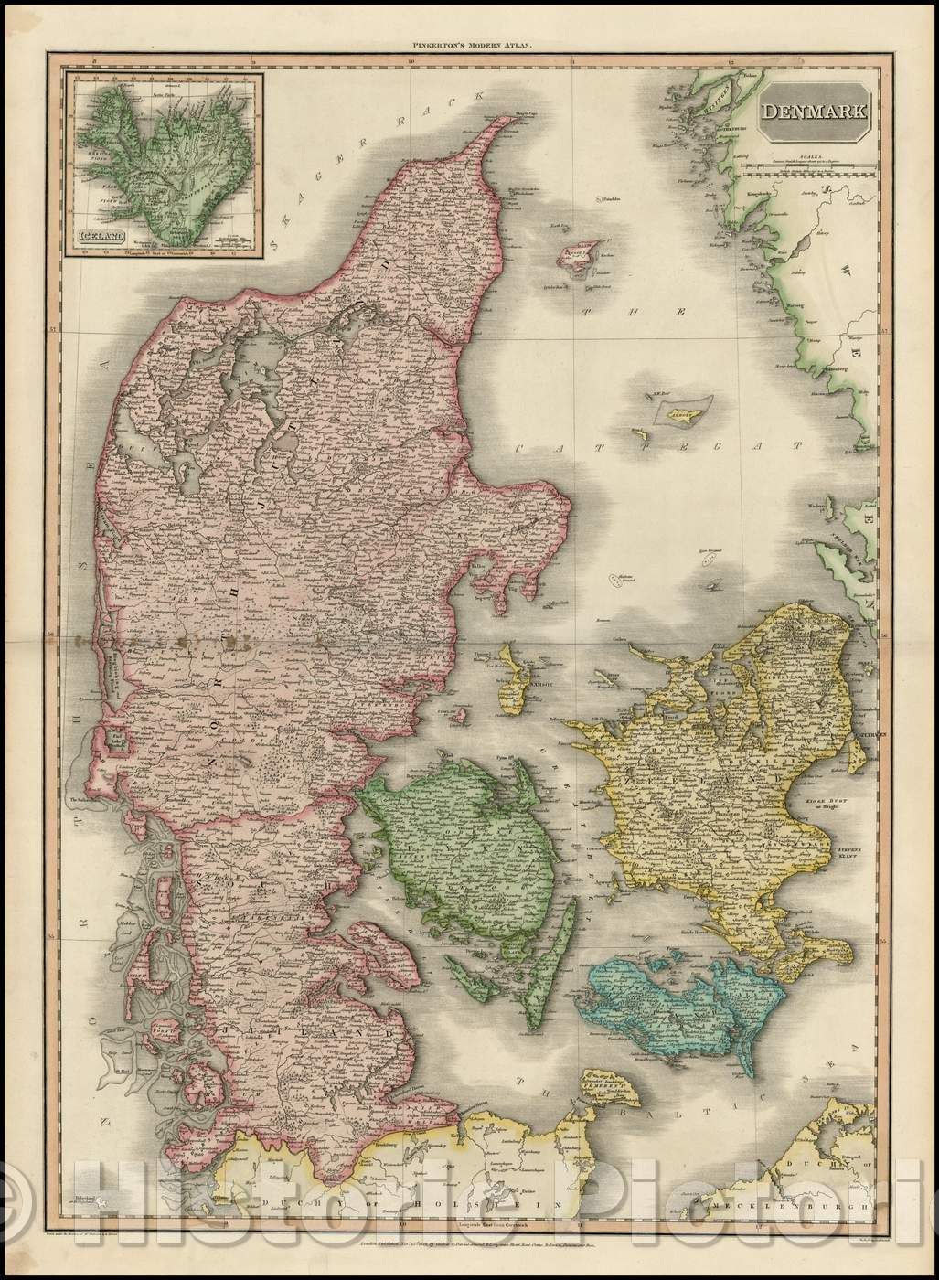 Historic Map - Denmark [inset of Iceland], 1812, John Thomson - Vintage Wall Art