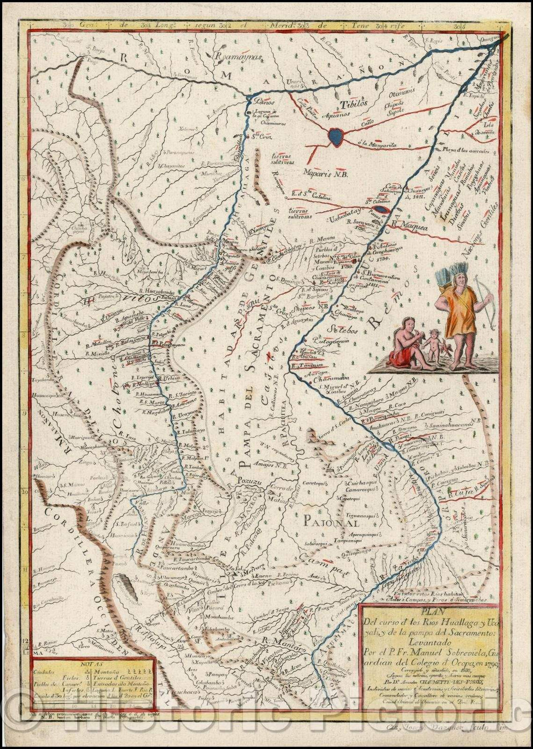 Historic Map - Plan Del curso de los Rios Huallaga y Ucayali, y d la pampa del Sacramento: Levantado Por el P. Fr. Manuel Sobreviela, Guardian del Colegio, 1791 - Vintage Wall Art