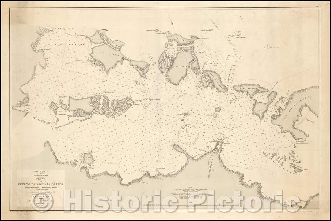 Historic Map - Plano Del Puerto De Sagua La Grande levantado en 158 por los Sres. De Bernardo uy Moreno y rectifado in 1861 :: Harbor Chart of Sagua La Grande, 1885 - Vintage Wall Art