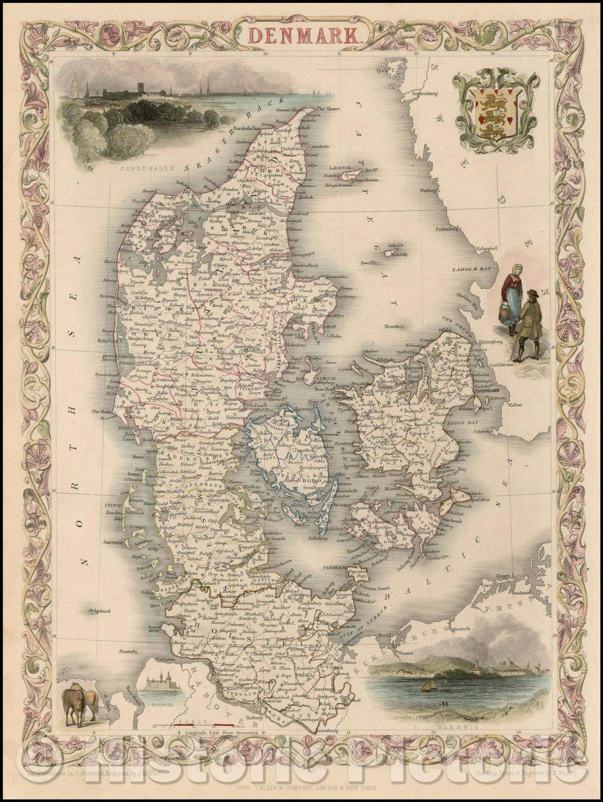 Historic Map - Denmark, 1851, John Tallis v1