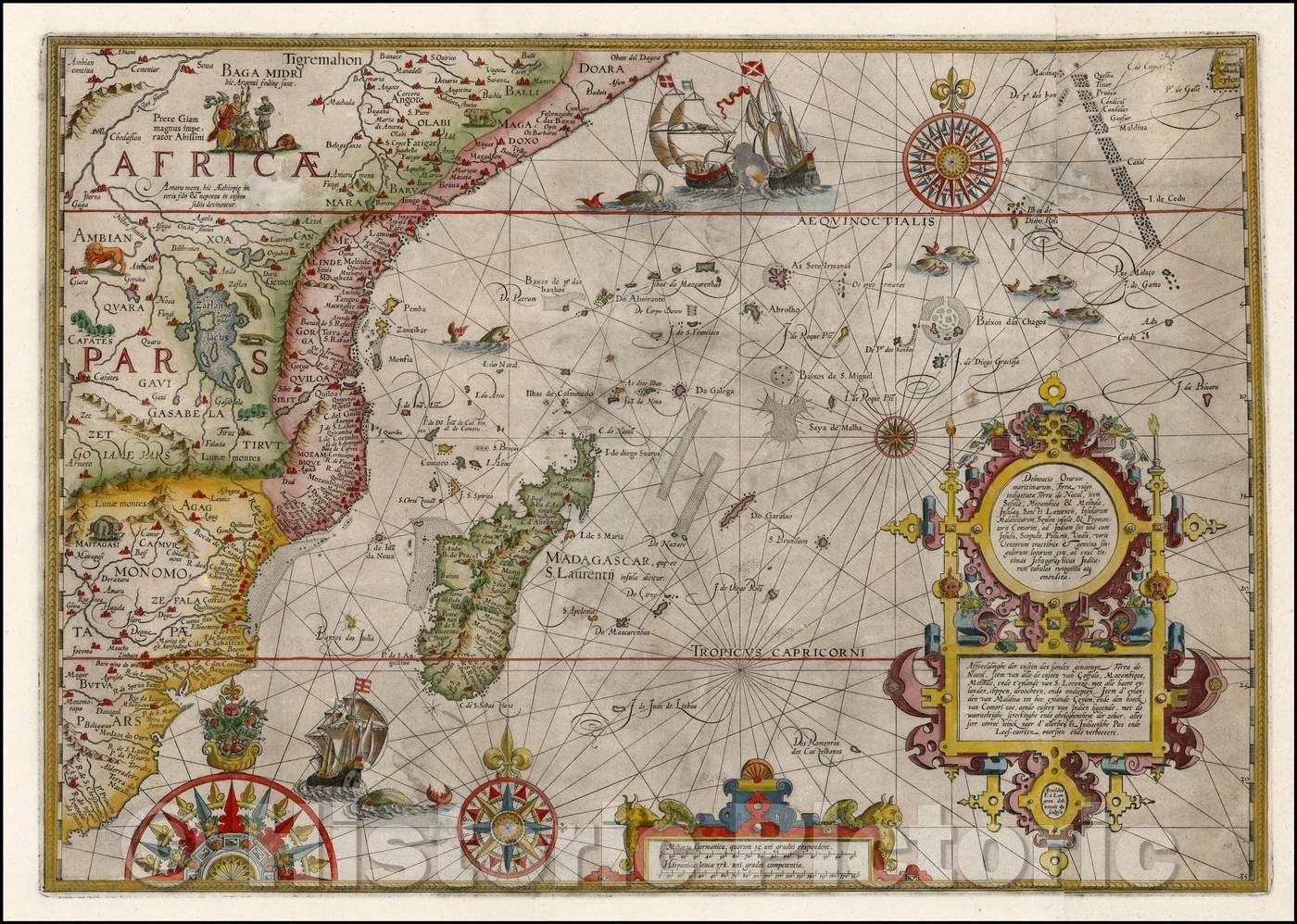 Historic Map - Delineatio Orarum Maritimarum, Terrae vulgo Indigetatae Terra do/Linschoten's Map of Eastern Africa, Van Langren brothers, 1596 - Vintage Wall Art