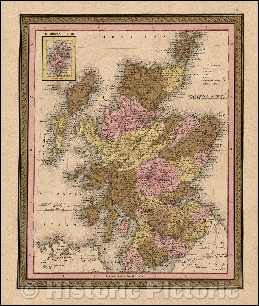 Historic Map - Scotland, 1844, Henry Schenk Tanner - Vintage Wall Art