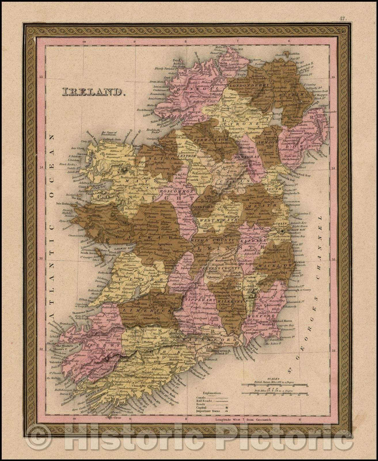 Historic Map - Ireland, 1844, Henry Schenk Tanner - Vintage Wall Art