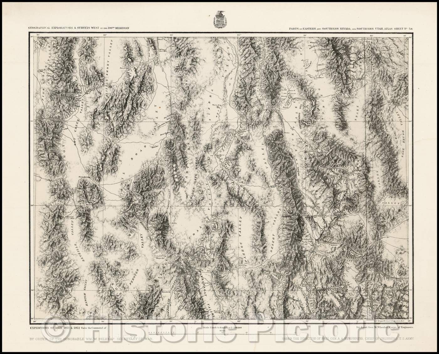 Historic Map - Parts of Eastern and Southern Nevada And Southern Utah, Atlas Sheet No. 58 (Great Basin National Park), 1877, George M. Wheeler - Vintage Wall Art