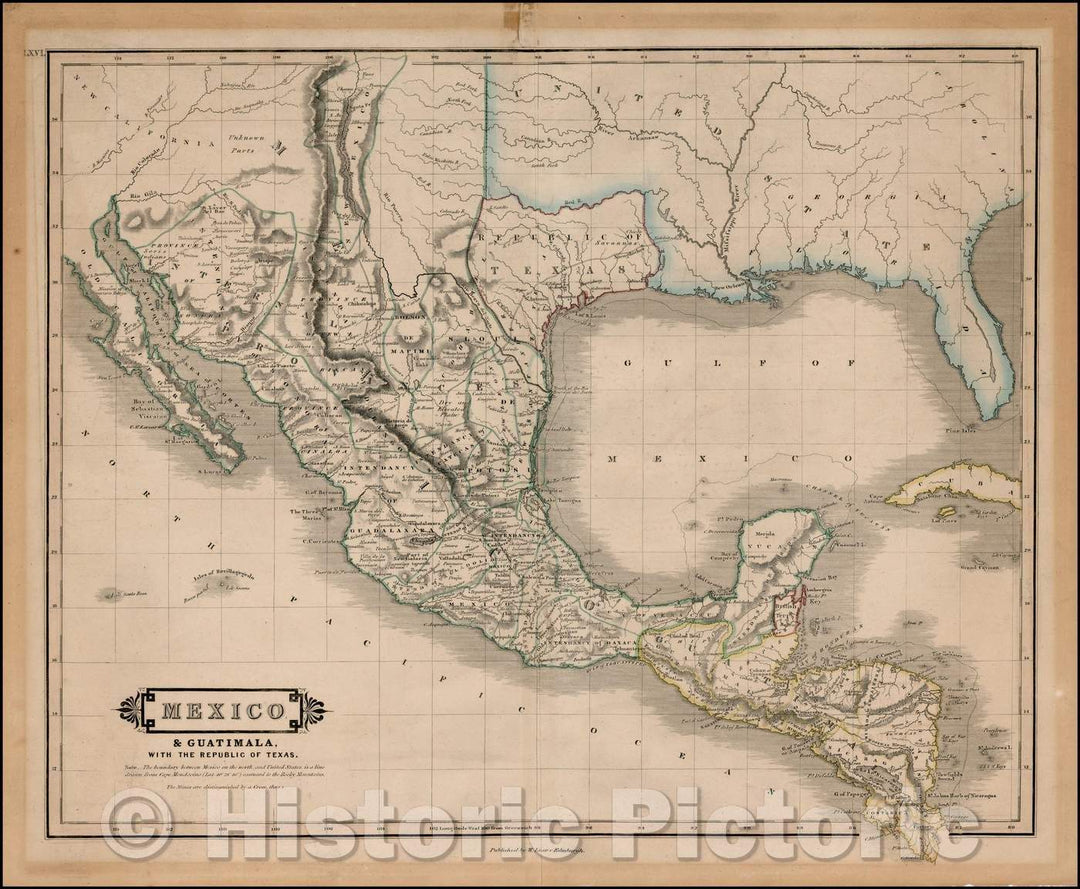 Historic Map - Mexico & Guatimala, with the Republic of Texas, 1838, William Home Lizars v1