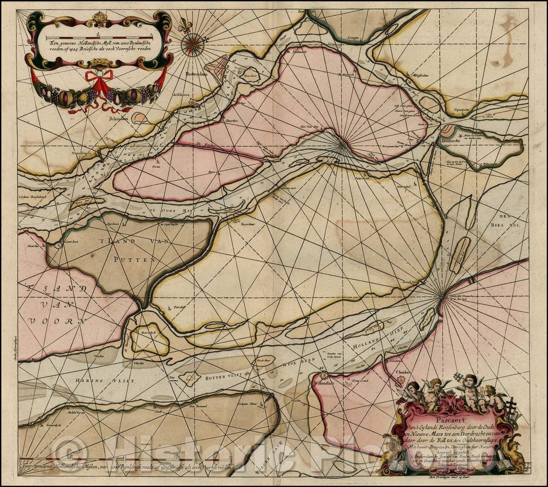 Historic Map - Pascaert Van't Eylandt Roosenburg door de Oude en Nieuwe Maes/Sea Chart of the southwestern islands of the Netherlands, 1681 - Vintage Wall Art