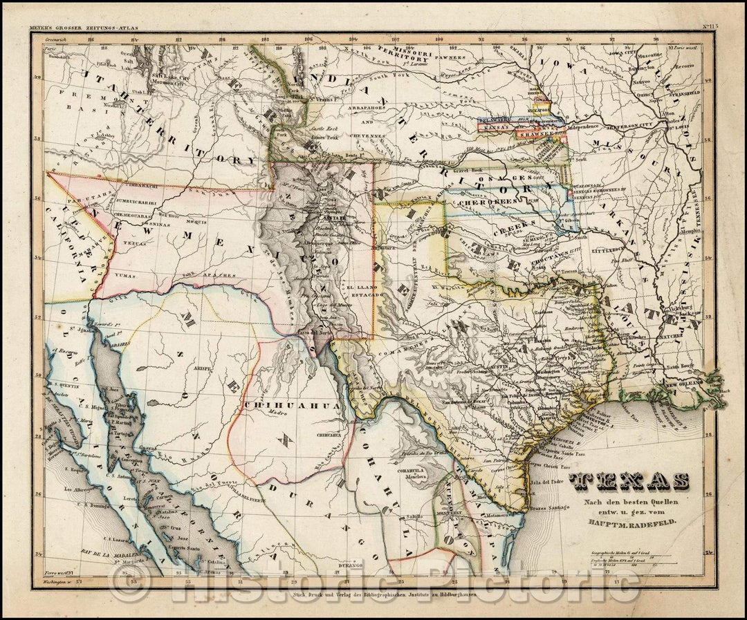 Historic Map - Texas Nach den besten Quellen entw. U. Gez. Vom Hauptm. Radefeld. / Map of the Republic of Texas at the start of the Mexican War, 1850 - Vintage Wall Art