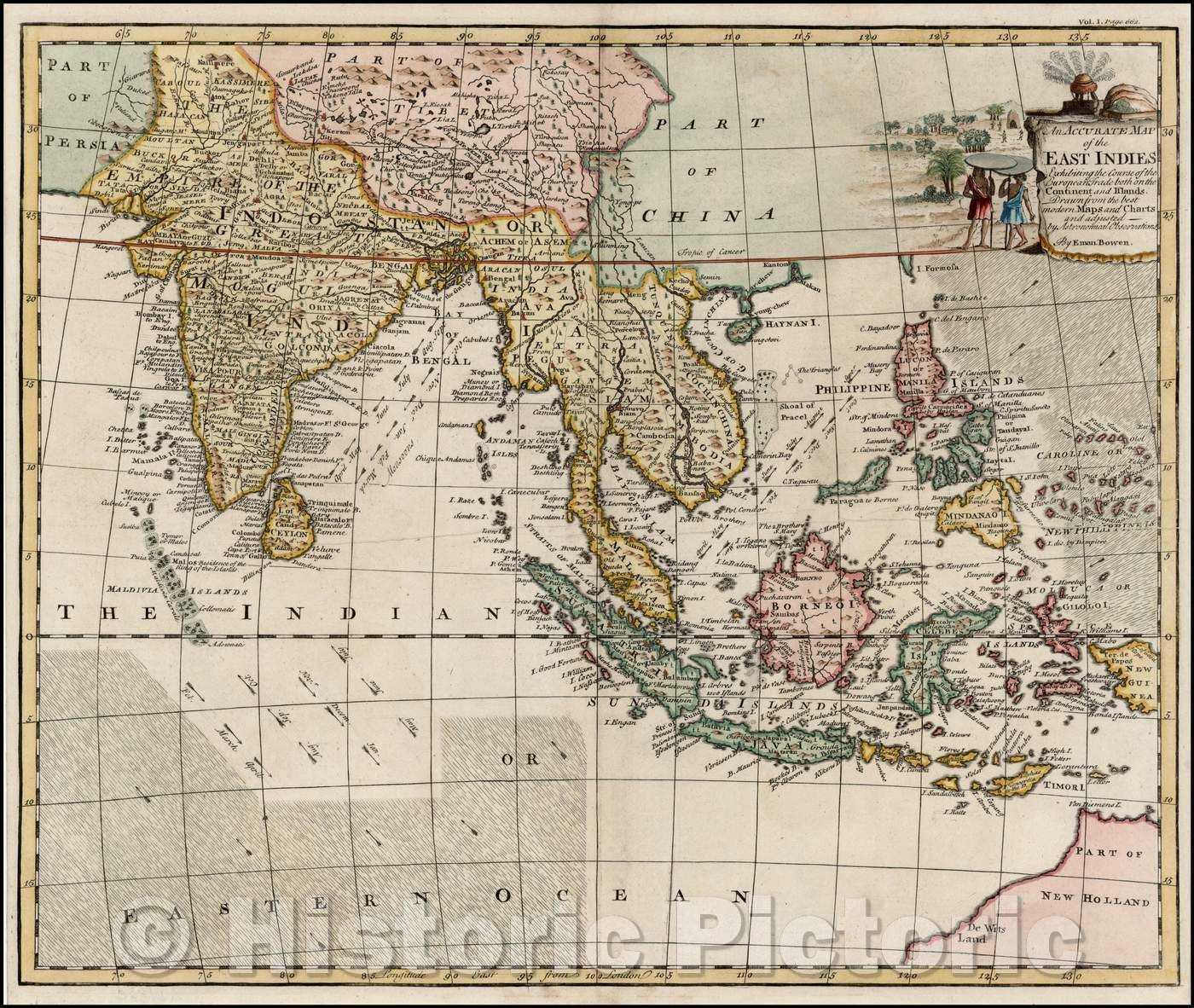 Historic Map - An Accurate Map of the East Indies Exhibiting the Course of the European Trade both on the Continent and Islands, 1744, Emanuel Bowen v1