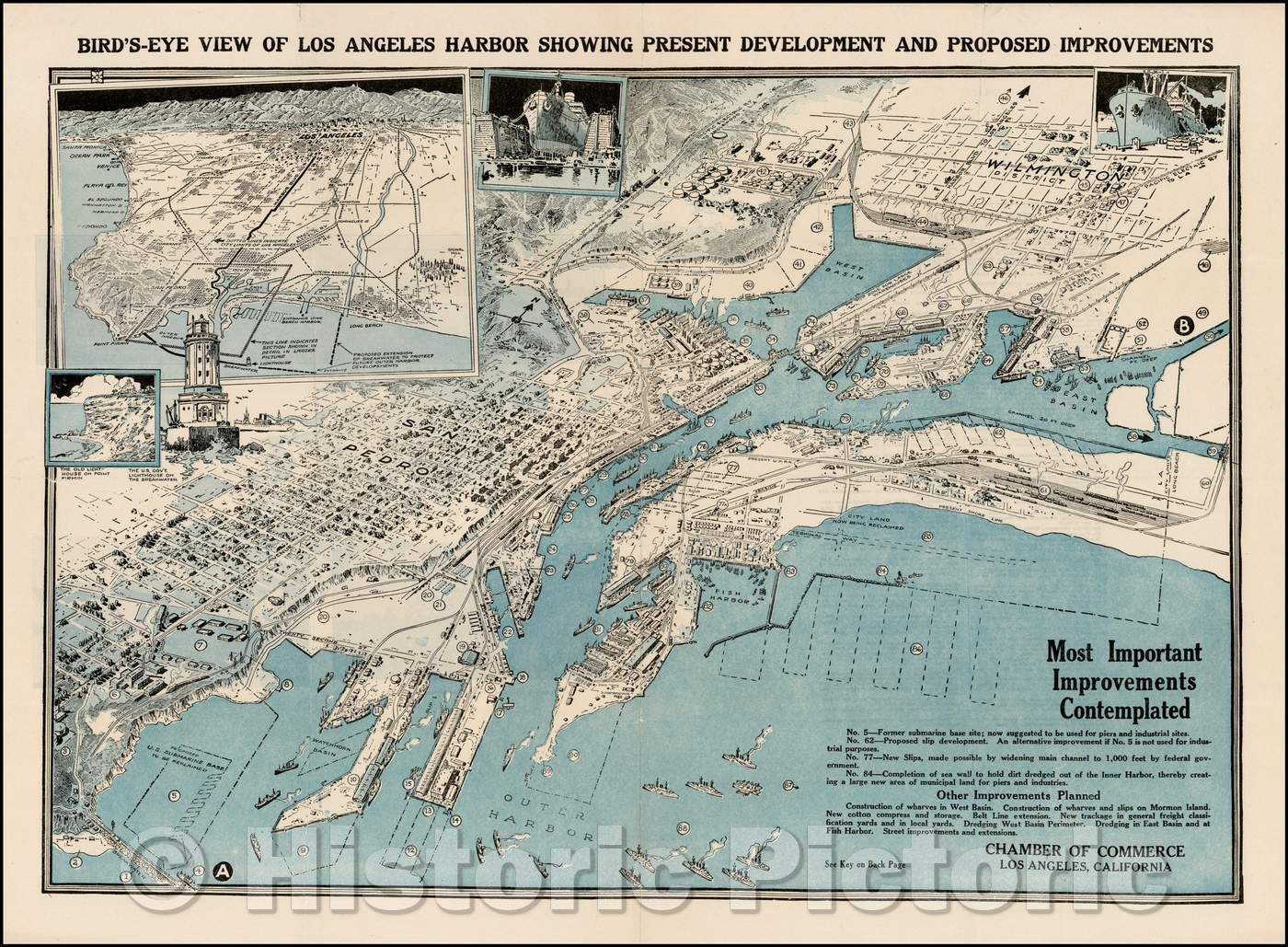 Historic Map - Bird's Eye View of Los Angeles Harbor Showing Present Development and Proposed Improvements, 1923 v1