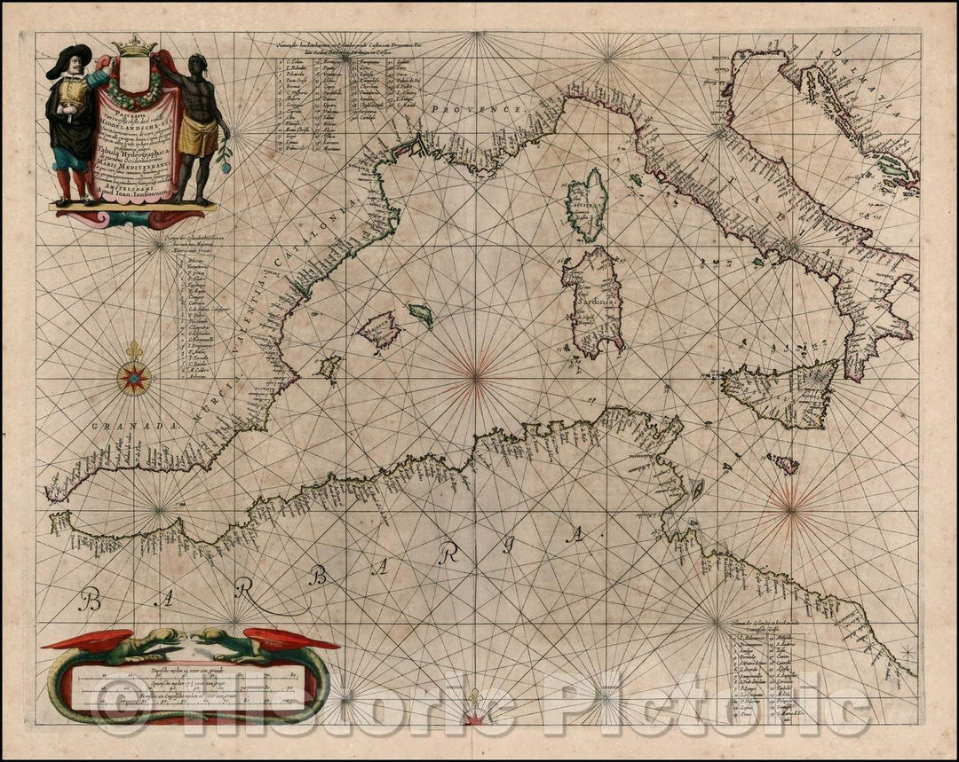 Historic Map - Pascaarte Van't Westlyckste Deel vande Middelandsche Zee/Pascaarte Van't Westlyckste Vande Share Levittown Land Serbian Sea. [Sh, 1650 - Vintage Wall Art