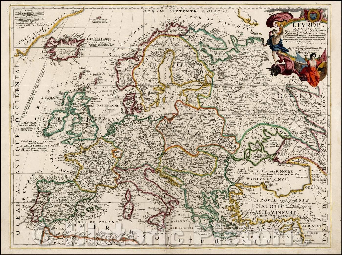 Historic Map - L'Europe selon les Memoires les plus Nouvelles Dressee par le. P. Coronelli/Nolin's Map of Europe, 1696, Jean-Baptiste Nolin - Vintage Wall Art