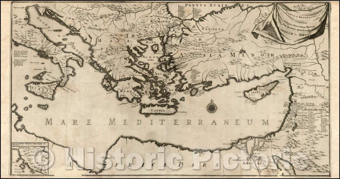 Historic Map - Tabula Geographica Continens Vestigia et Processum Itineris Tam Maritimi quam Terrestris :: Mediterranean, Cyprus and the Holy Land, 1698 - Vintage Wall Art