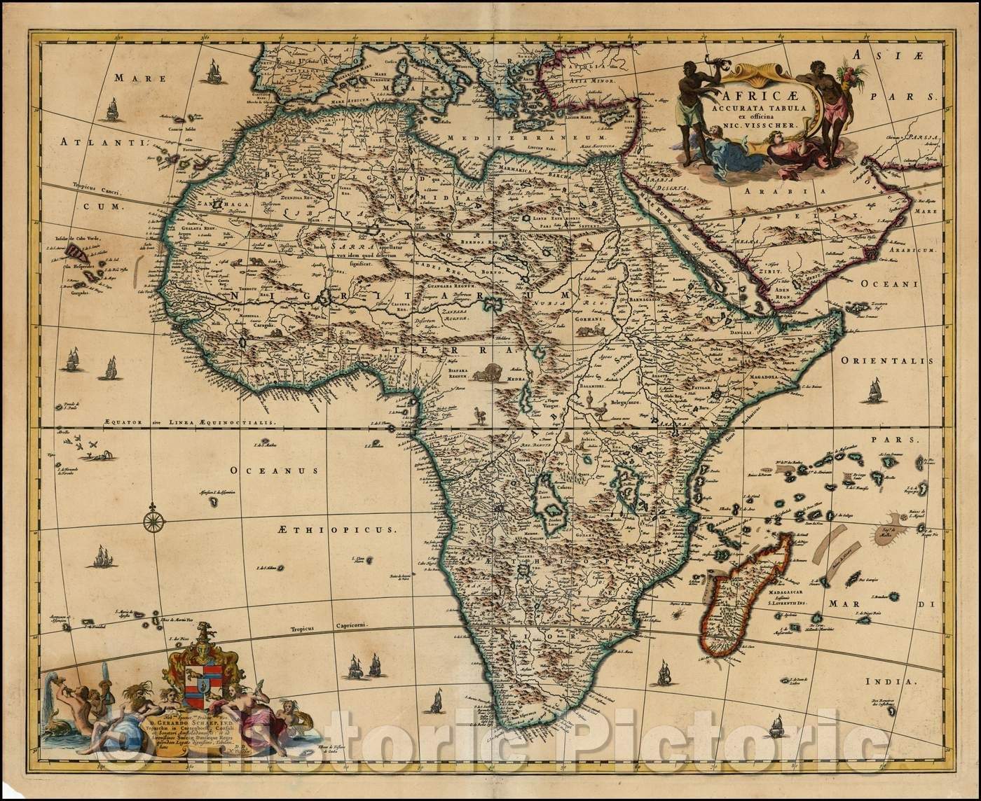 Historic Map - Africae Accurata Tabula ex officina Nic. Visscher, 1680, Nicolaes Visscher I - Vintage Wall Art