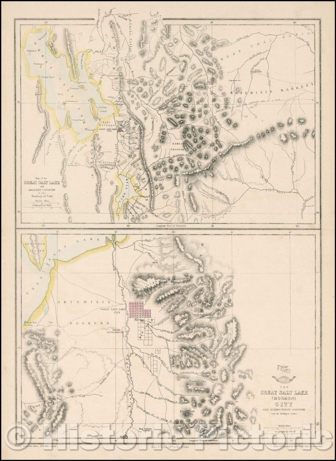 Historic Map - Map of the Great Salt Lake and Adjacent Country in the Territory of Utah [with] The Great Salt Lake (Mormon) City And Surrounding Country, 1858 v1