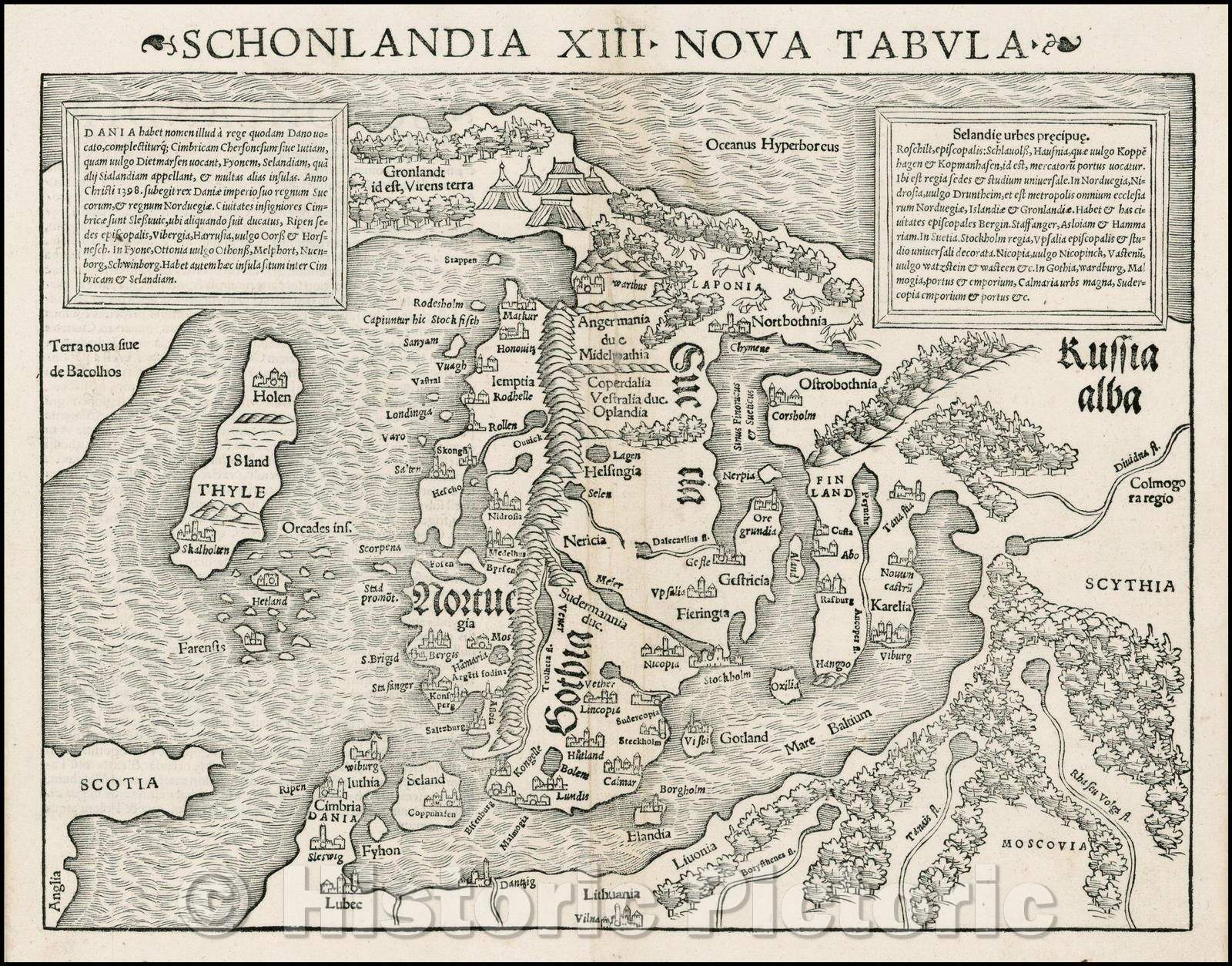 Historic Map - Schonlandia XIII Nova Tabula [1st Map of Scandinavia], 1542, Sebastian M?nster - Vintage Wall Art