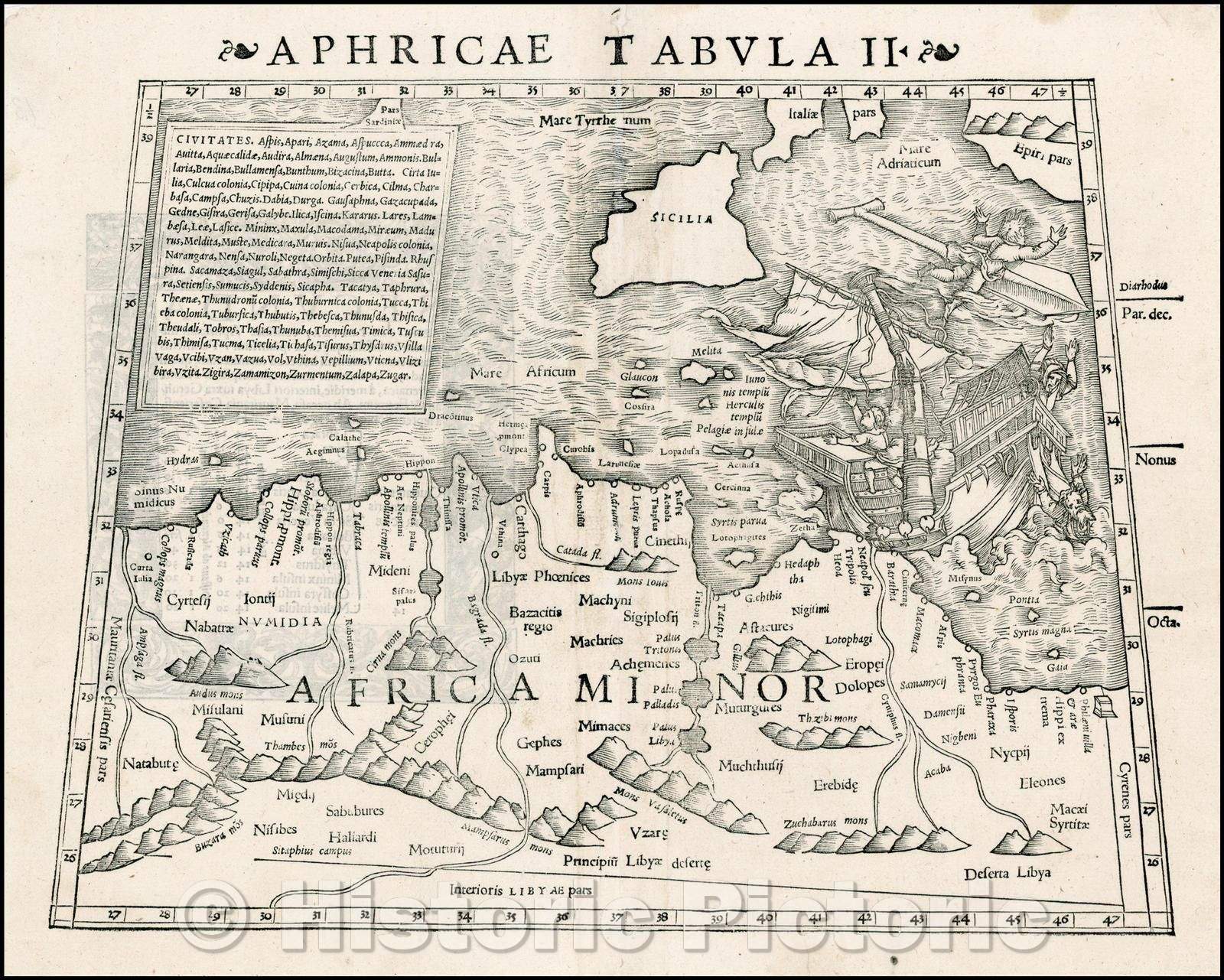 Historic Map - Aphricae Tabula II [Includes Malta, Sicily and part of the Mediterranean], 1542, Sebastian M?nster - Vintage Wall Art