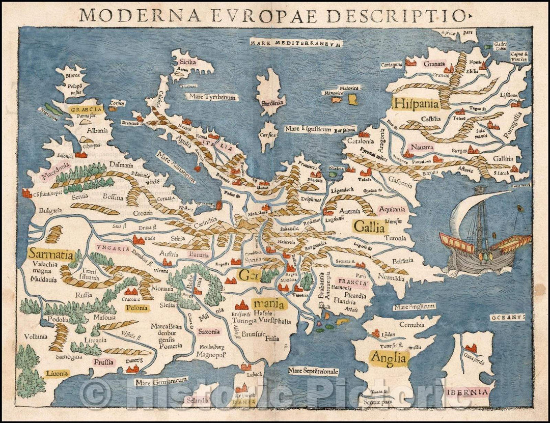 Historic Map - Moderna Europae Descriptio (First Map of the Continent of Europe!), 1550, Sebastian M?nster v1