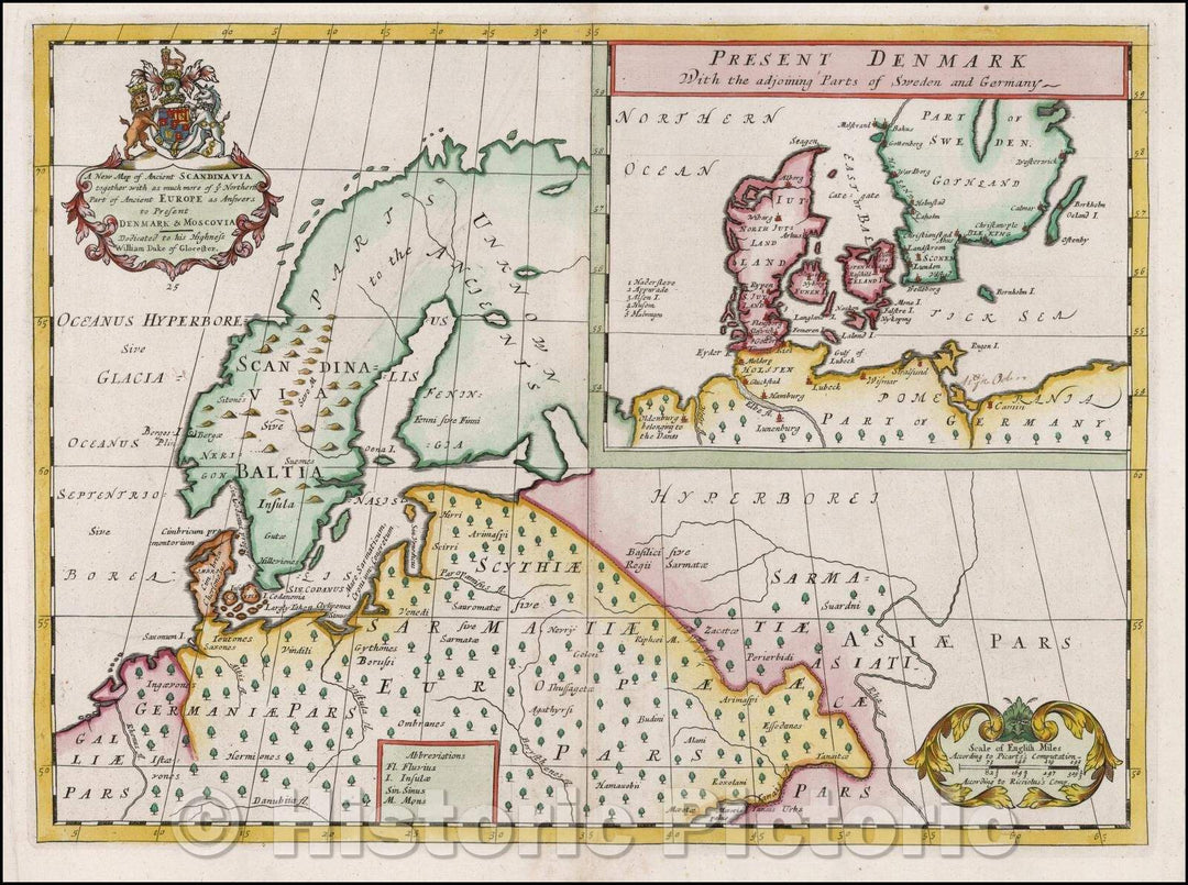 Historic Map - Ancient Scandinavia together with as much more of ye Nortern Part of Ancient Europe as Answers to Present, 1712, Edward Wells - Vintage Wall Art