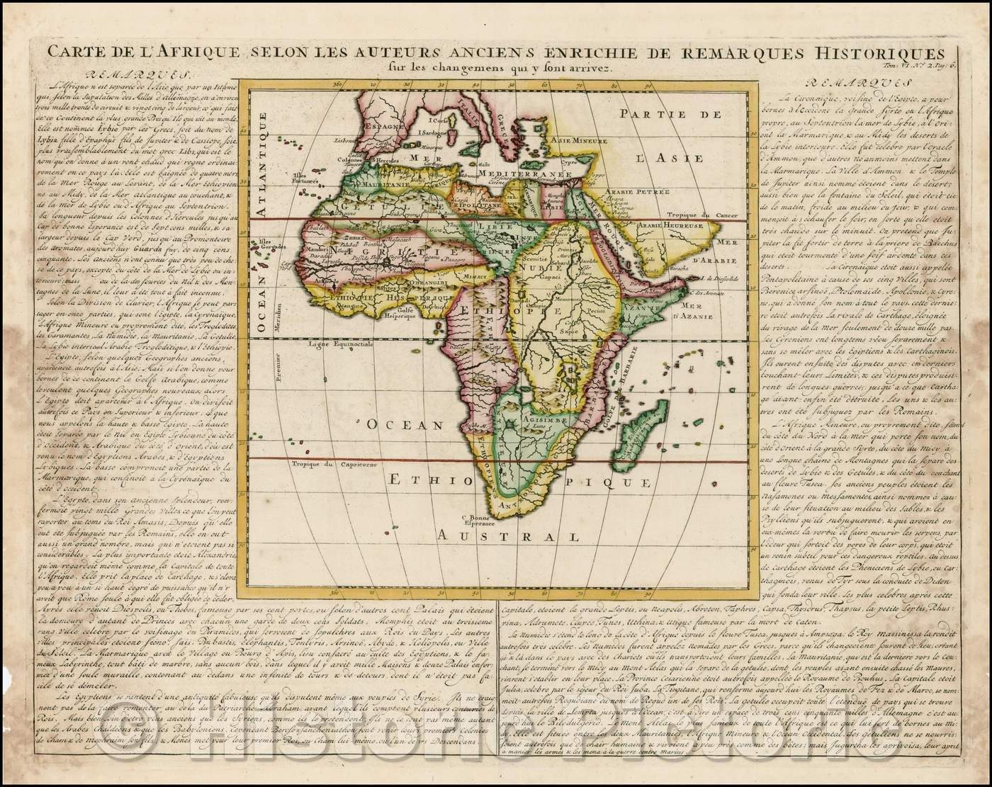 Historic Map - Carte de L'Afrique selon les auteurs anciens enrichie de remarques histori/Africa Card by ancient authors enriched with historical remarks, 1719 - Vintage Wall Art