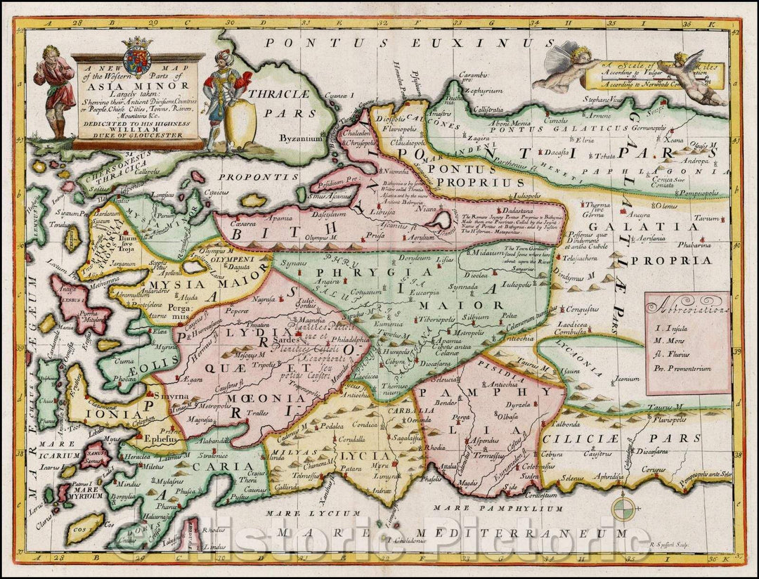 Historic Map - The Western Parts of Asia Minor Largely taken: Shewing their Antient Divisions, 1700, Edward Wells - Vintage Wall Art