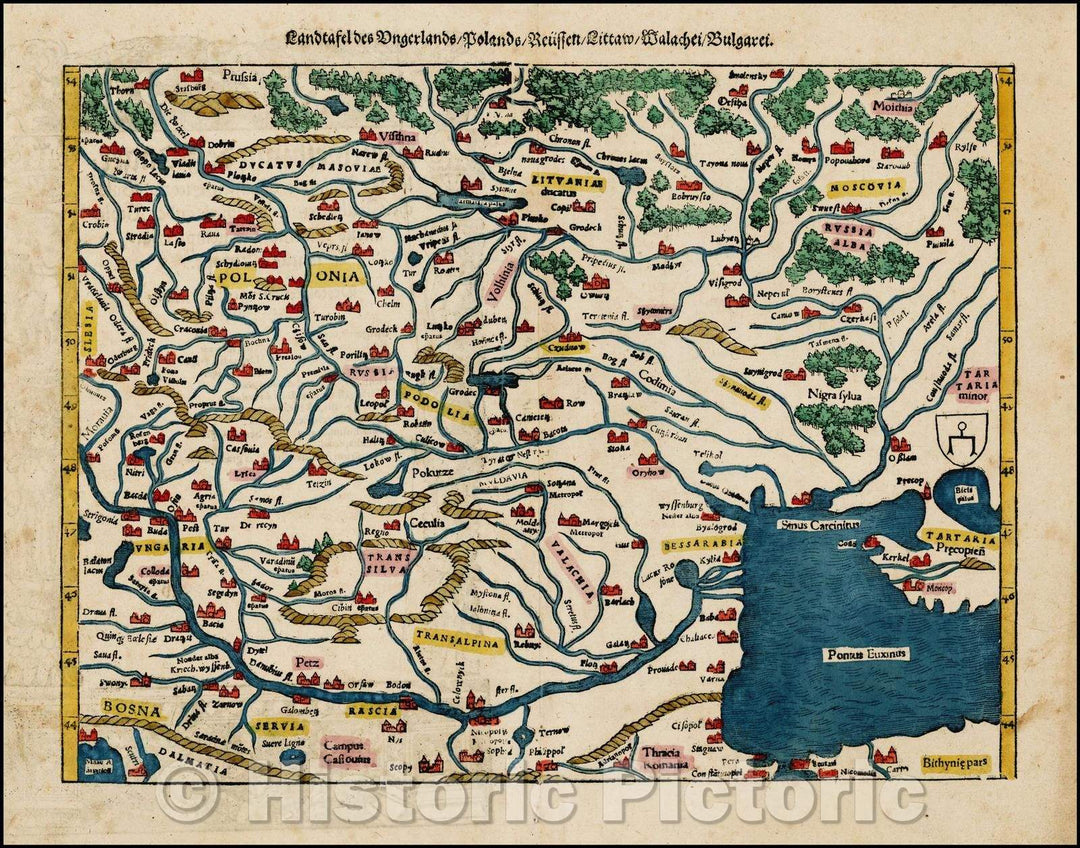 Historic Map - Landtafel des Ungerlands/Polands/Reuffen/Littaw/Walachei/Burgarei, 1550, Sebastian M?nster v1