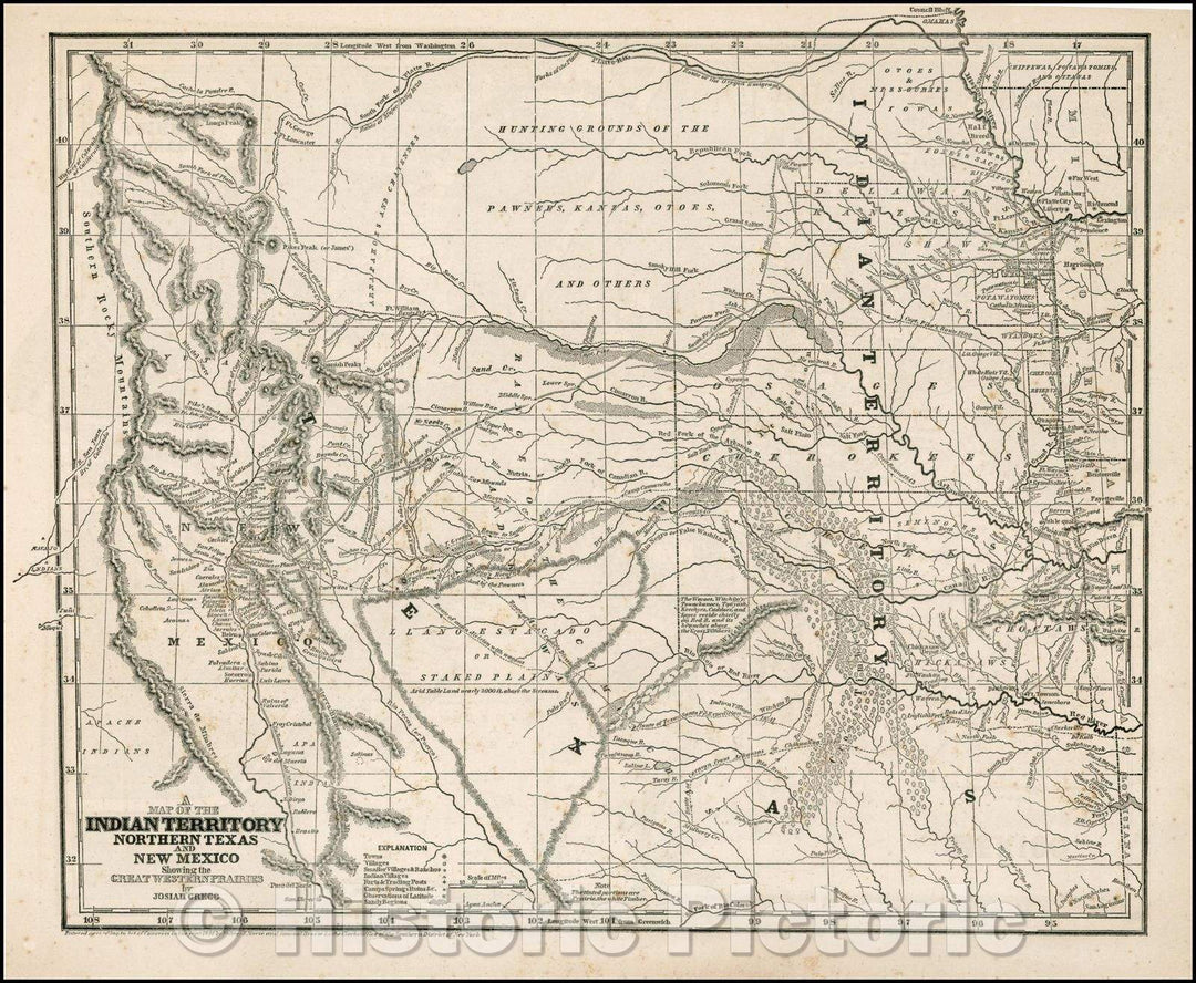 Historic Map - Indian Territory, Northern Texas And New Mexico Showing the Great Western Prairies, 1844, Sidney Morse - Vintage Wall Art