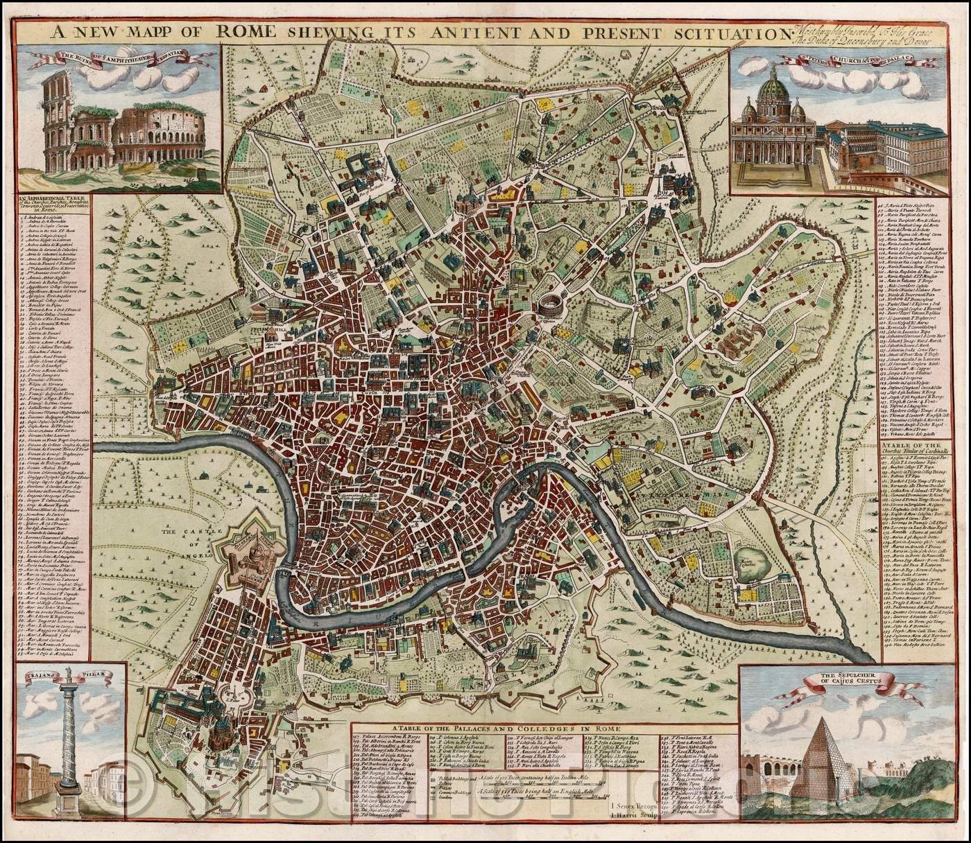 Historic Map - A New Mapp of Rome Shewing Its Antient And Present Scituation, 1721, John Senex v1