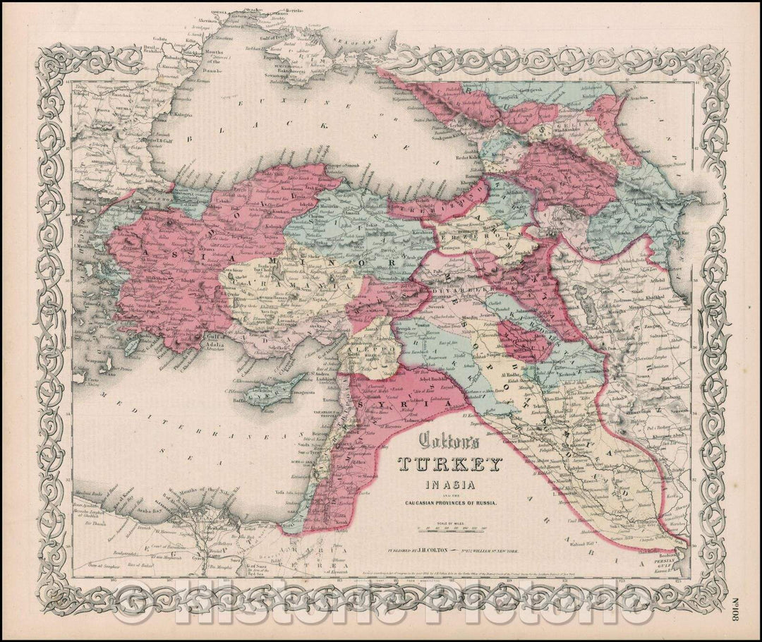 Historic Map - Colton's Turkey in Asia and the Caucasian Provinces of Russia [shows Cyprus], 1865, Joseph Hutchins Colton - Vintage Wall Art