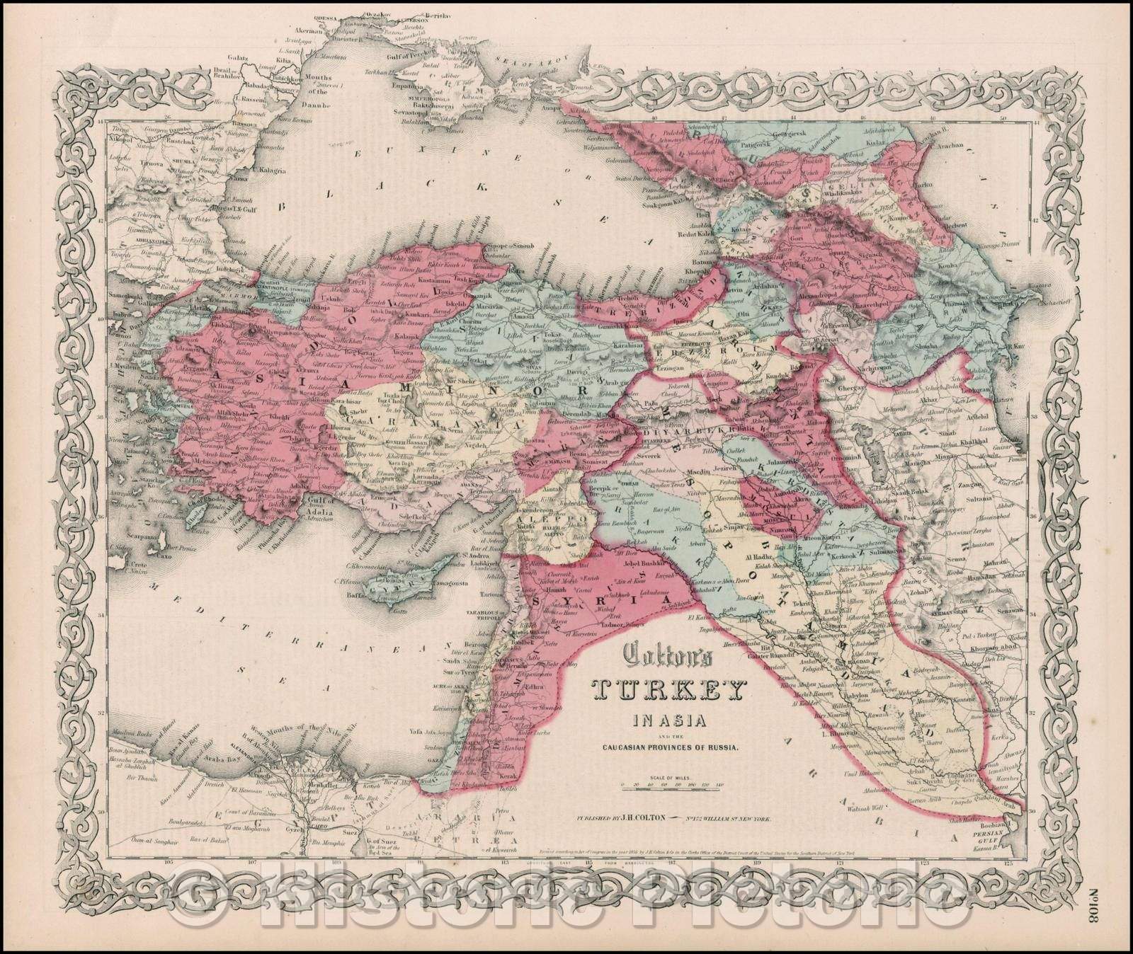 Historic Map - Colton's Turkey in Asia and the Caucasian Provinces of Russia [shows Cyprus], 1865, Joseph Hutchins Colton - Vintage Wall Art