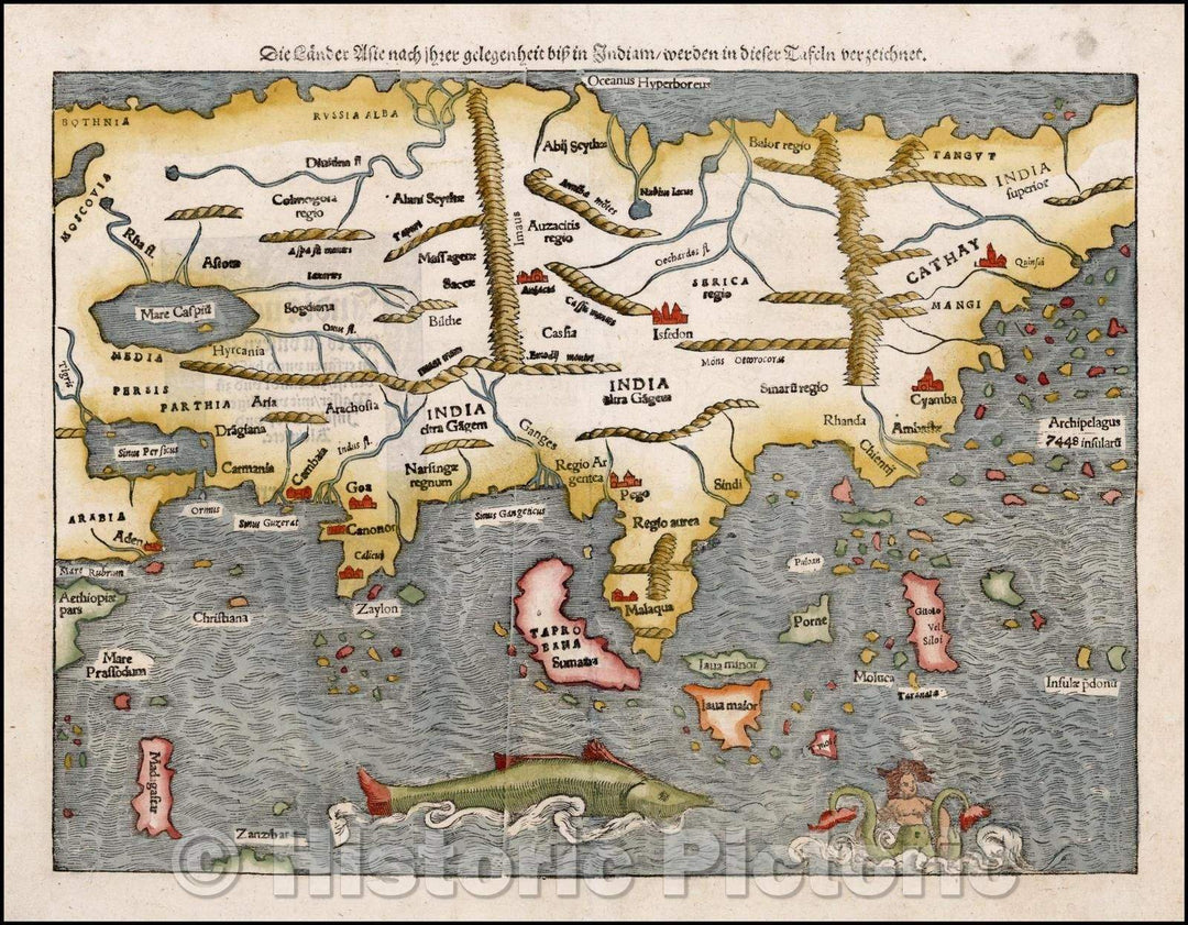 Historic Map - Die Lander Asie nach irer gelegenheit bisz in Indiam werden in diser Tafel :: The Lander Asie, 1550 - Vintage Wall Art