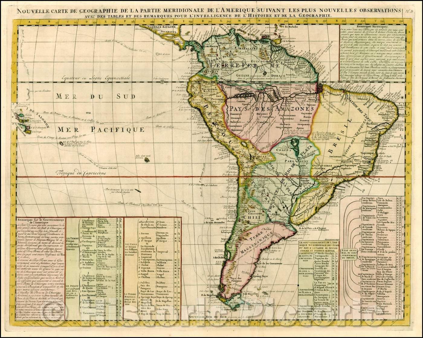 Historic Map - Nouvelle Carte De Geographie De La Partie Meridionale De L'Amerique Suivant/Map of South America, 1714, Henri Chatelain - Vintage Wall Art