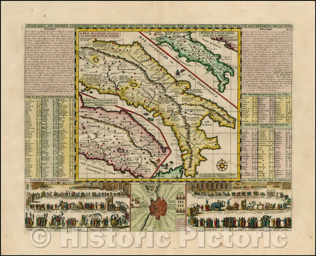 Historic Map - L'Italie Dans Son Premier Etablissement Sous La Republique Romaine Dans La Di/Map of Italy, Maps of Italy during modern (1720) times, 1719 - Vintage Wall Art